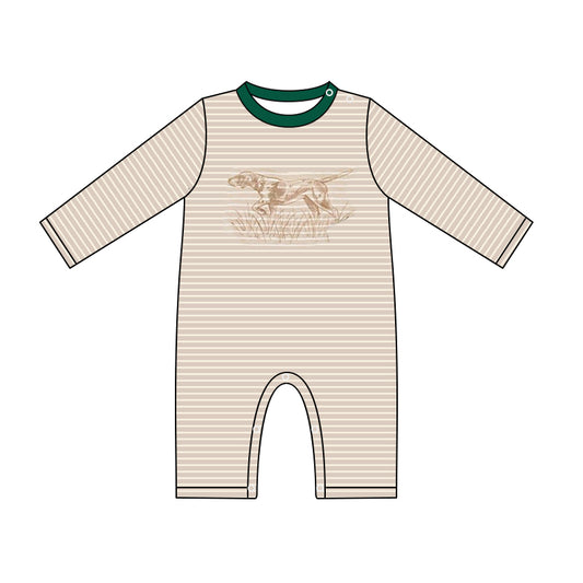 preorder LR1091 Hunting dog khaki striped long sleeve boys romper