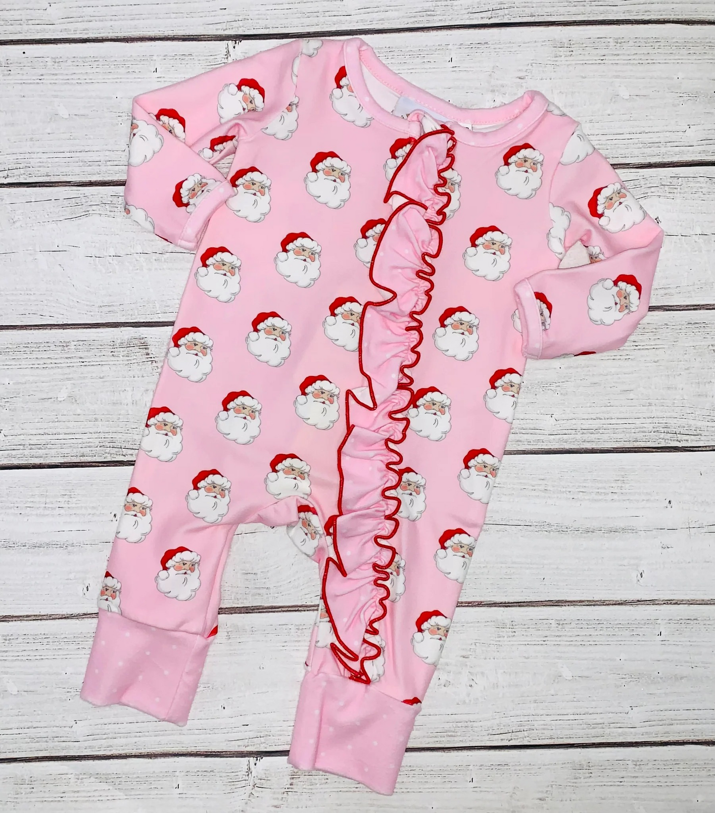 preorder LR1099 Christmas Santa pink long sleeve girls romper
