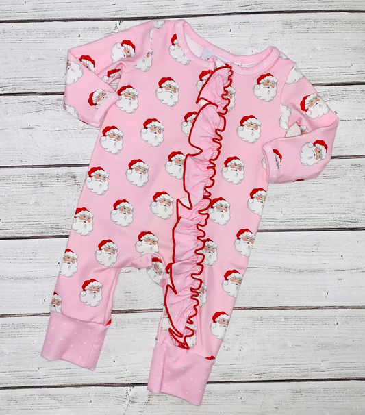 preorder LR1099 Christmas Santa pink long sleeve girls romper