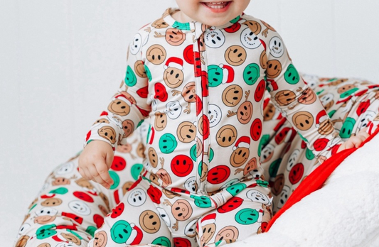 preorder LR1101 Christmas hat smile red long sleeve zipper girls romper