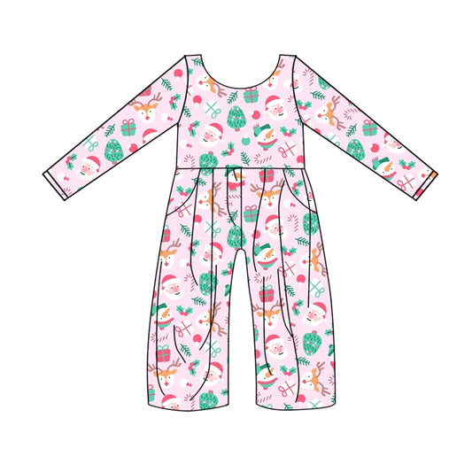 Preorder LR1154 Christmas Santa tree pink long sleeve girls jumpsuits