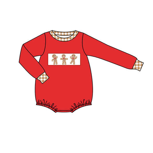 Preorder LR1157 Christmas gingerbread man red long sleeve boys romper