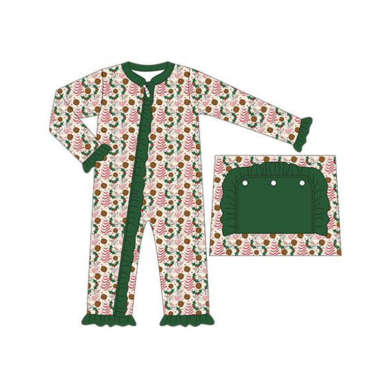 Preorder LR1158 Christmas tis the season cake green long sleeve girls zipper romper