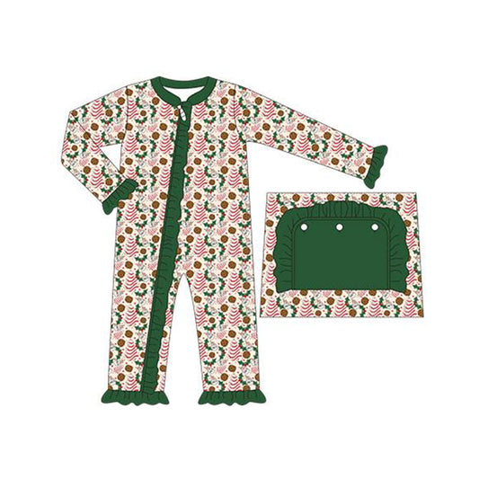 Preorder LR1158 Christmas tis the season cake green long sleeve girls zipper romper
