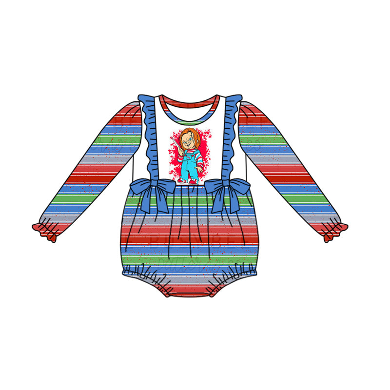 preorder LR1175 Halloween cartoon puppet red blue green striped long sleeve girls romper