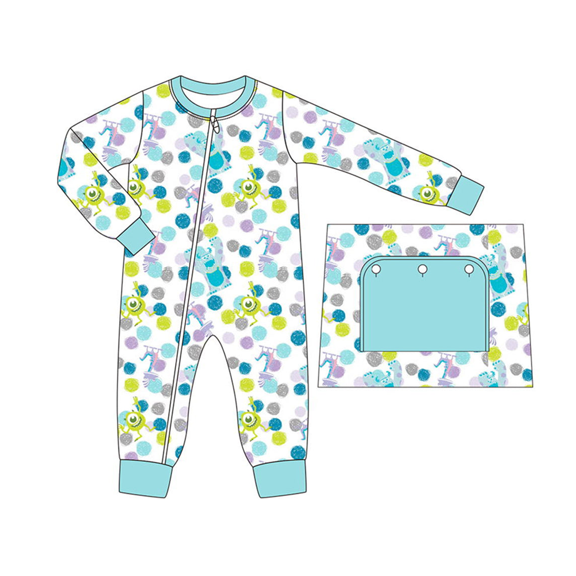 preorder LR1178 Monster cartoon green blue long sleeve zipper boys romper