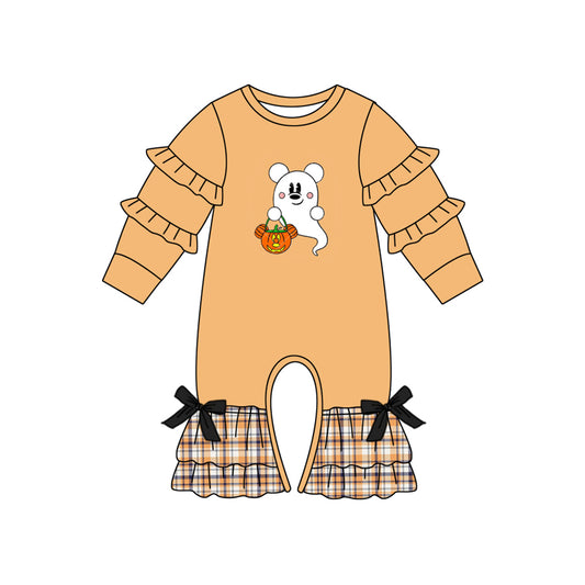 preorder LR1193 Halloween spooky pumpkin orange long sleeve girls romper