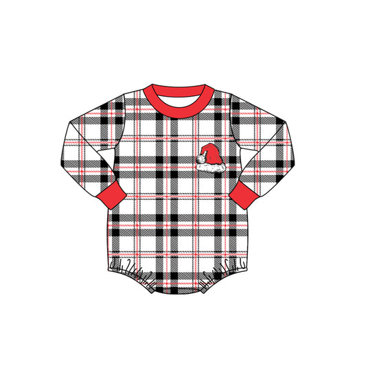preorder LR1199 Christmas hat black checkered long sleeve boys romper