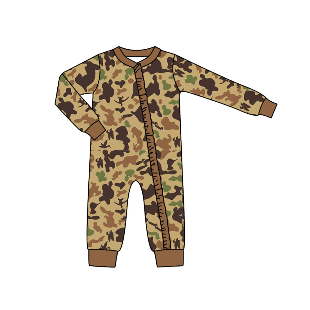 preorder LR1204 brown camo long sleeve girls zipper romper
