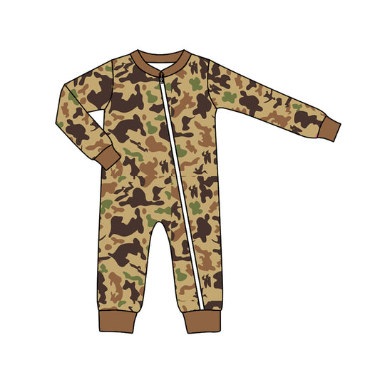 preorder LR1205 brown camo long sleeve boys zipper romper