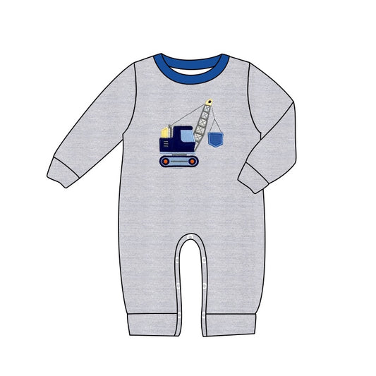 preorder LR1211 construction truck crane grey long sleeve boys romper