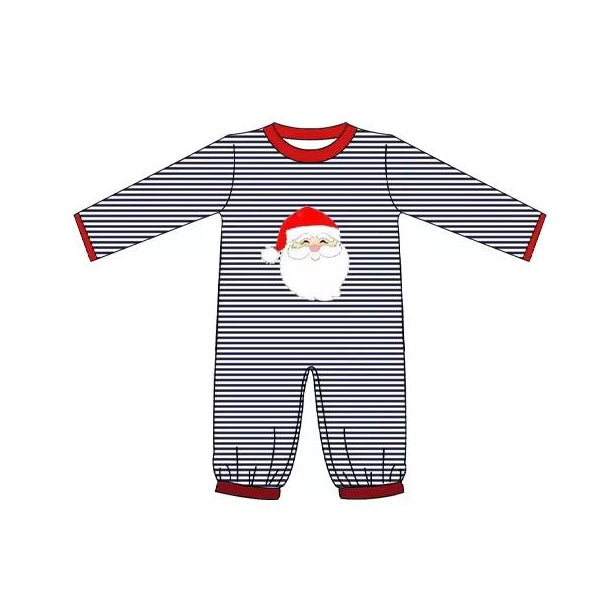 preorder LR1214 Christmas Santa black striped long sleeve boys romper