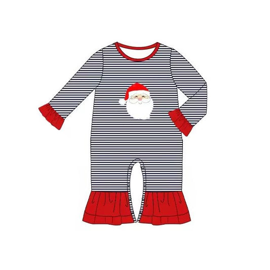 preorder LR1215 Christmas Santa black striped long sleeve girls romper