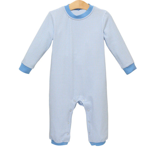 preorder LR1216 blue checkered long sleeve boys romper