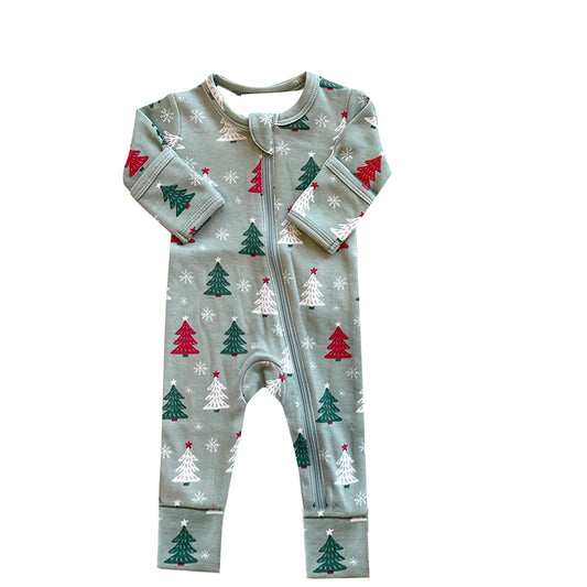 preorder LR1226 colorful Christmas tree long sleeve boys zipper romper