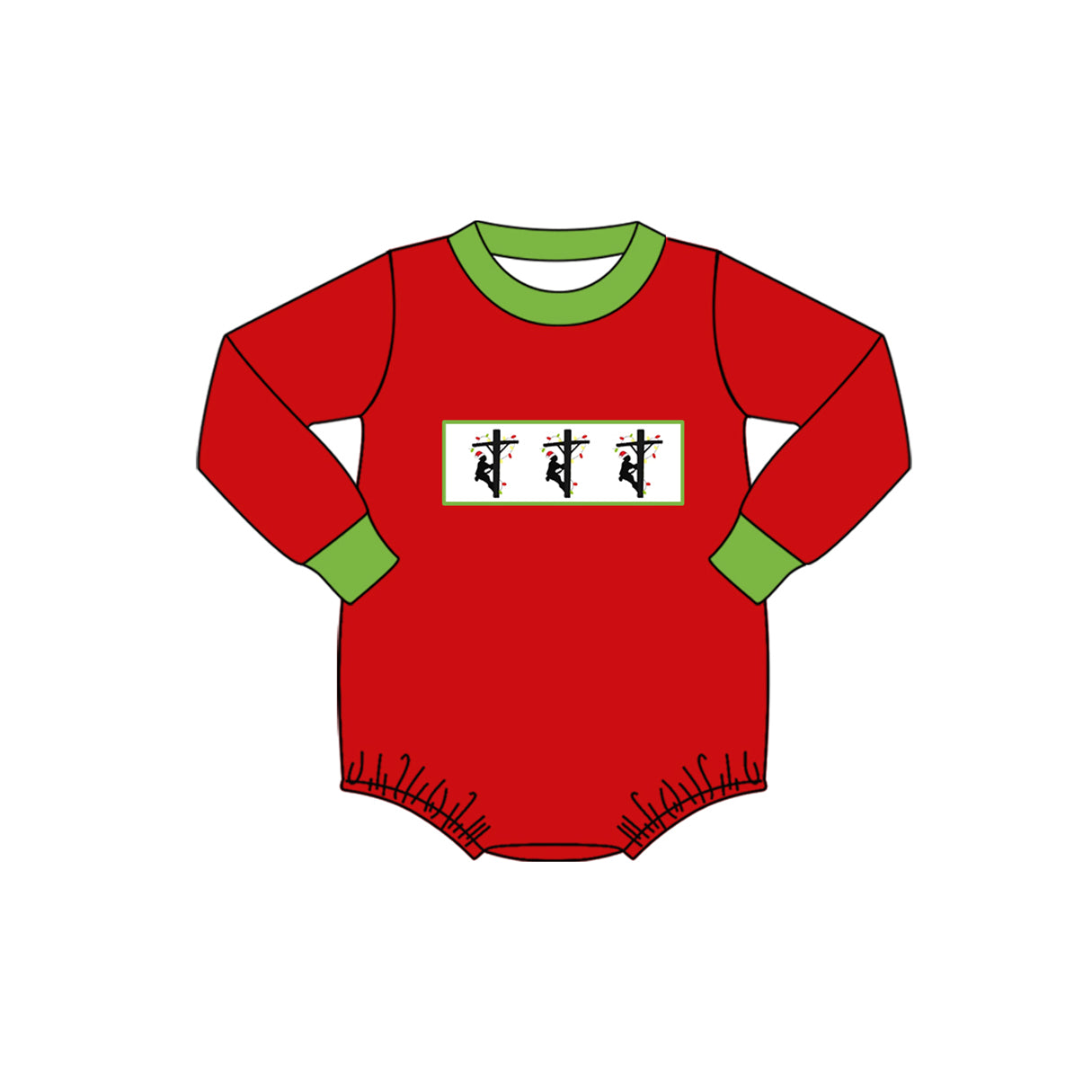 preorder LR1233 lineman red long sleeve boys romper
