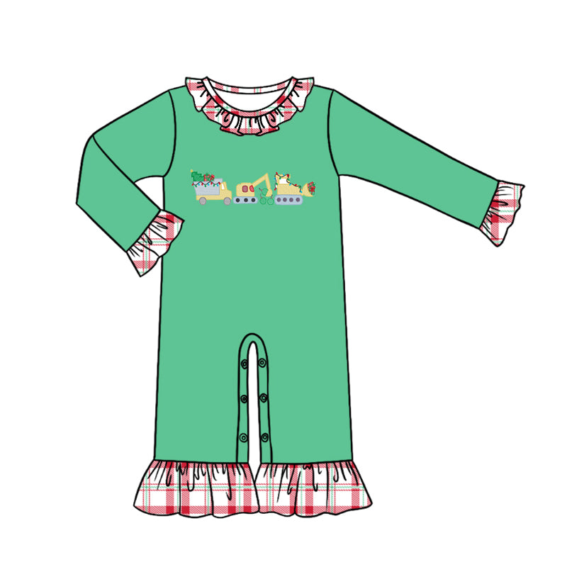 preorder LR1234 Christmas construction truck red long sleeve girls romper