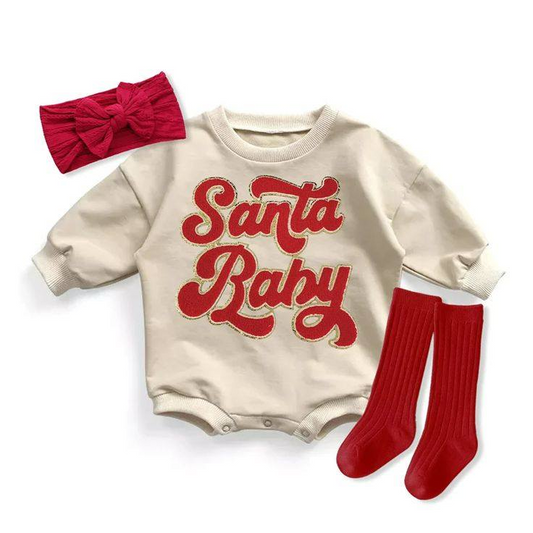 preorder LR1241 Christmas Santa baby long sleeve girls romper