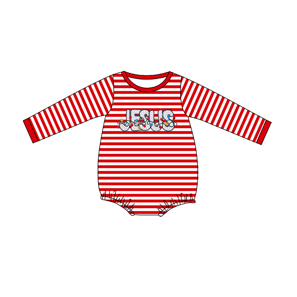 preorder LR1243 Christmas light Jesus red striped long sleeve boys romper