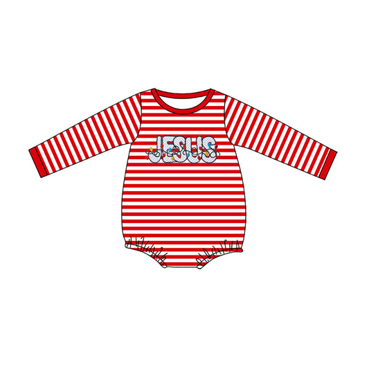 preorder LR1243 Christmas light Jesus red striped long sleeve boys romper