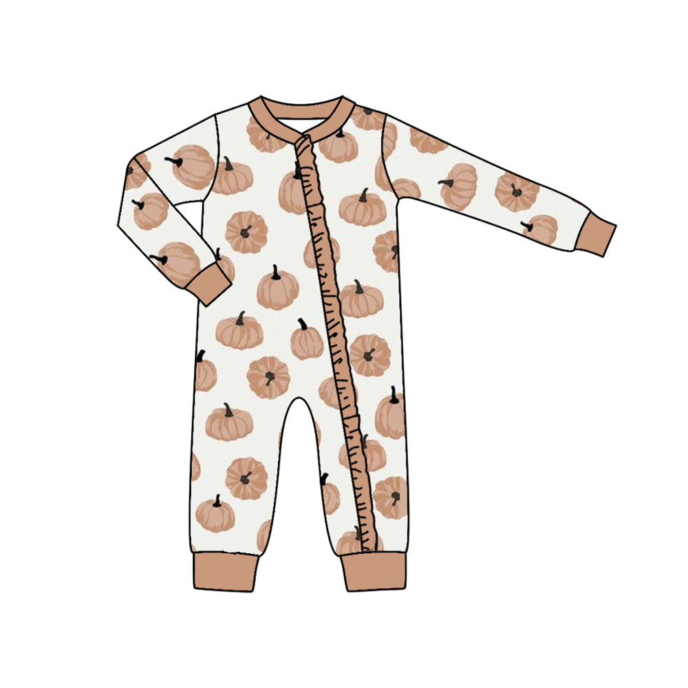 preorder LR1255 Autumn pumpkin brown long sleeve girls zipper romper
