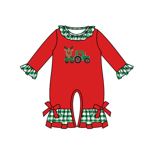 preorder LR1261 Christmas deer truck red long sleeve girls romper