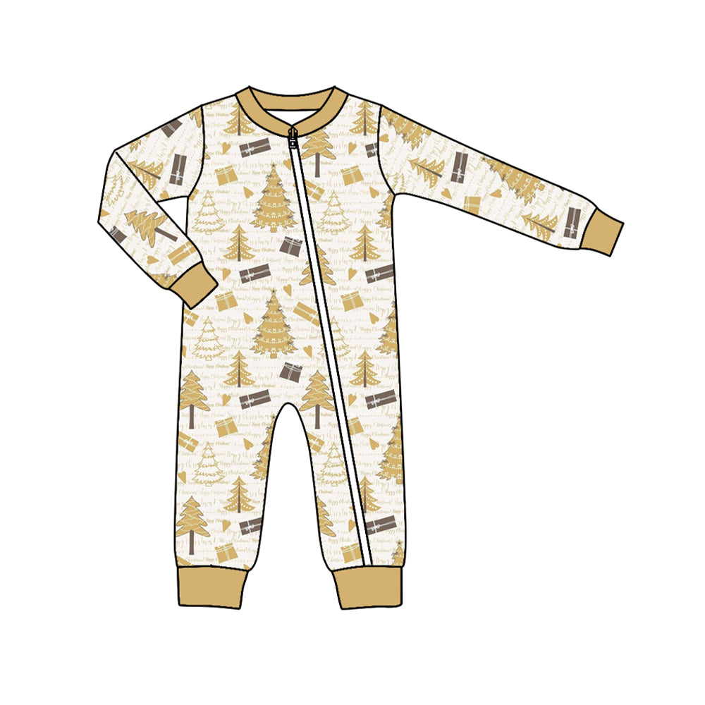 preorder LR1266 happy new year tree golden long sleeve boys zipper romper