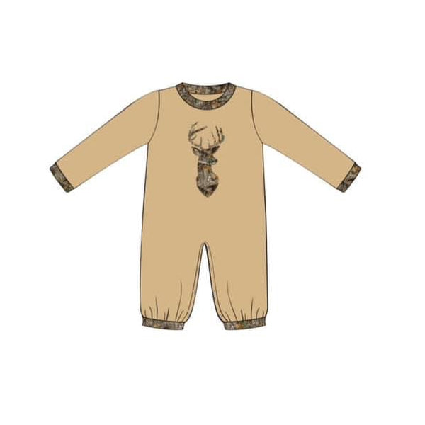 preorder LR1268 hunting deer branch khaki long sleeve boys romper