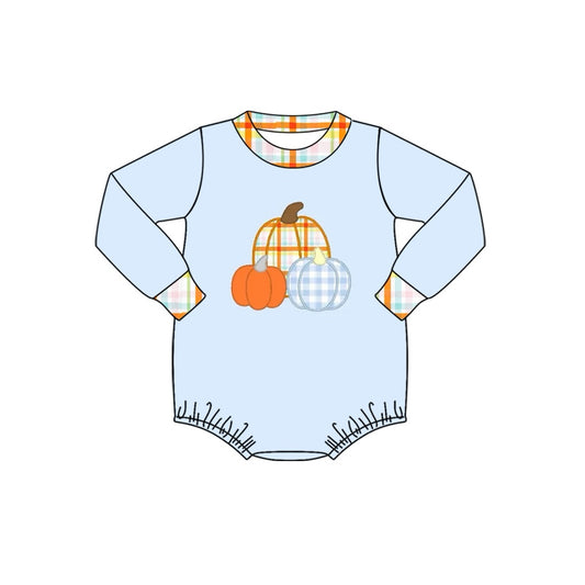 preorder LR1270 Autumn full pumpkin blue long sleeve boys romper