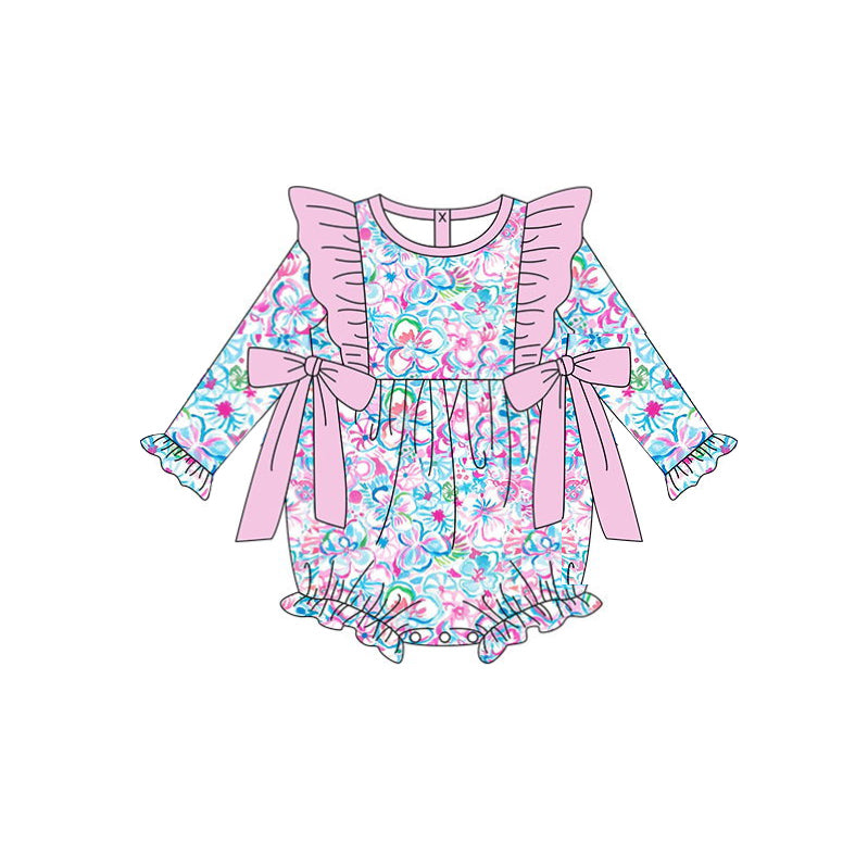 preorder LR1293 colorful flowers light pink bows long sleeve girls romper