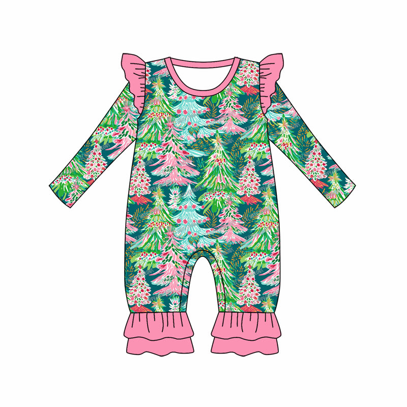 preorder LR1329 Christmas tree long sleeve girls romper