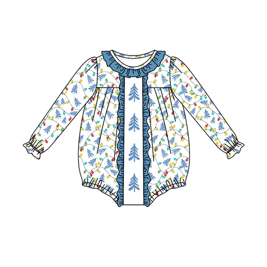 preorder LR1330 Christmas tree light blue long sleeve girls romper