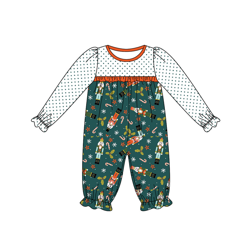 preorder LR1343 Christmas soldier cane candy long sleeve girls romper