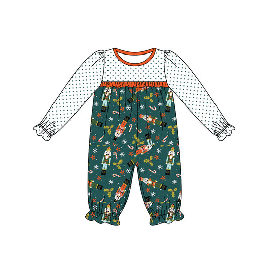 preorder LR1343 Christmas soldier cane candy long sleeve girls romper