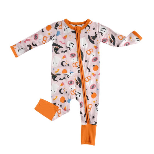 preorder LR1356 Halloween pumpkin skull long sleeve boys romper