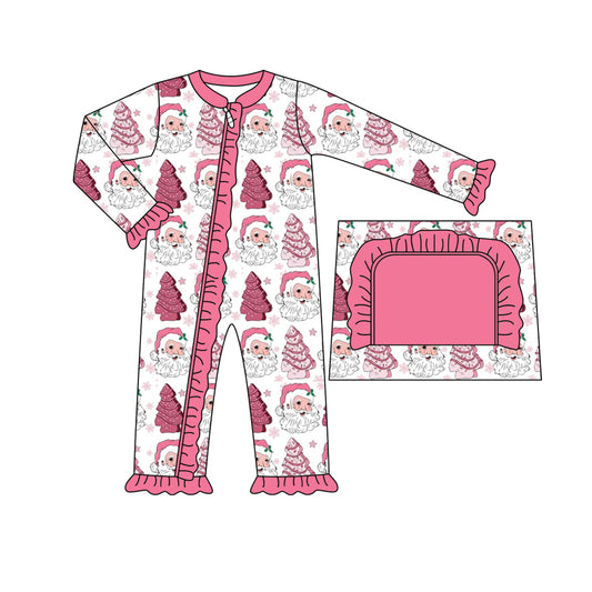 preorder LR1358 Christmas Santa tree hot pink long sleeve girls romper