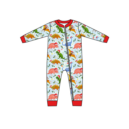 preorder LR1373 Christmas dinosaur hat long sleeve boys zipper romper