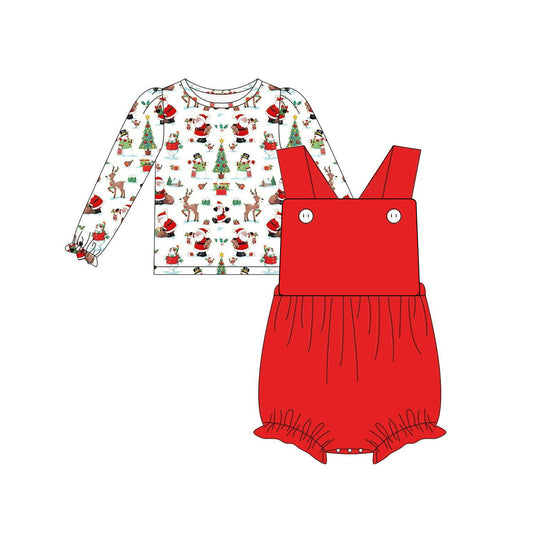 preorder LR1377 Christmas Santa deer long sleeve red 2pcs girls romper