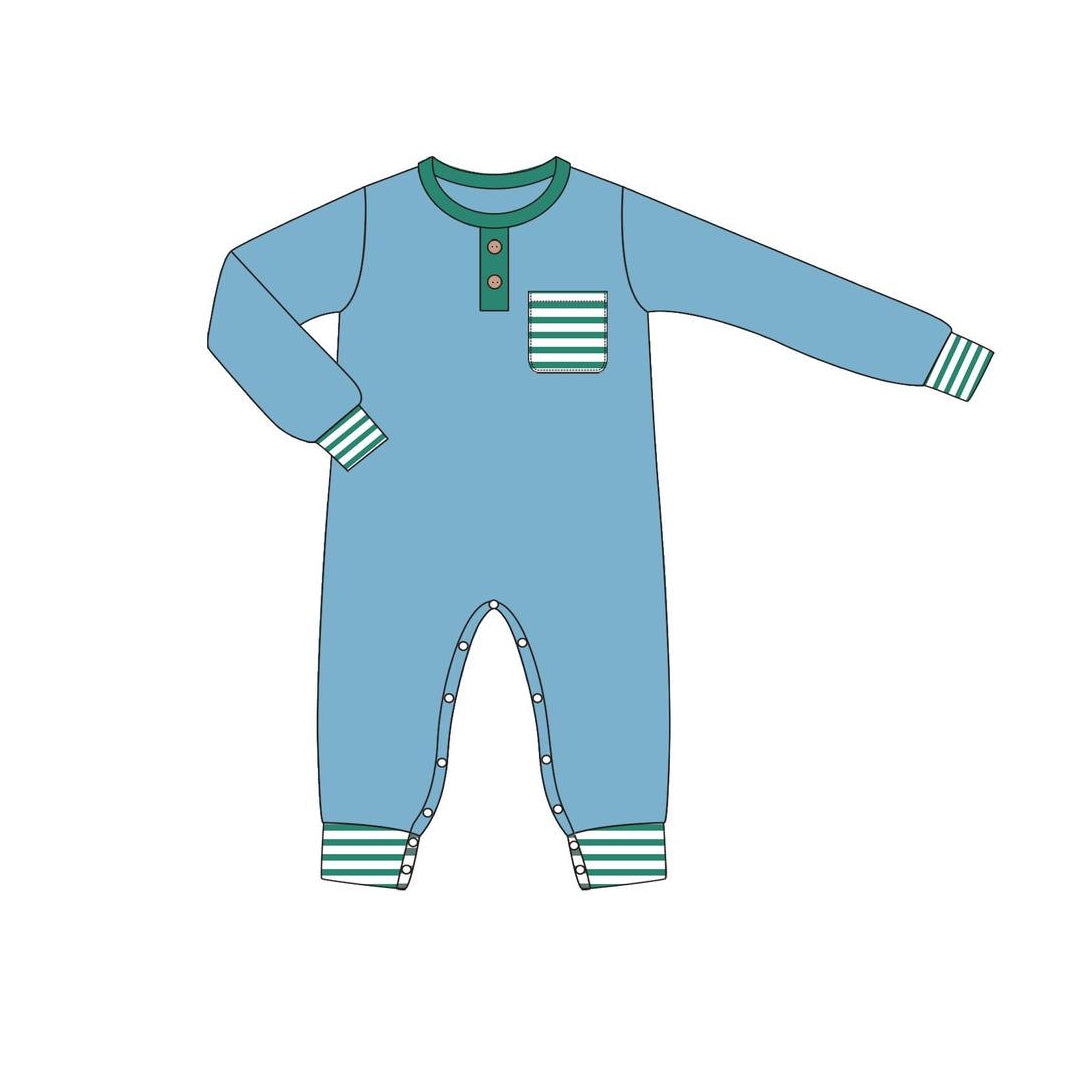 preorder LR1381 blue pocket long sleeve boys romper