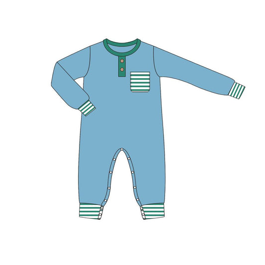 preorder LR1381 blue pocket long sleeve boys romper