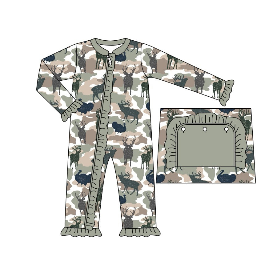preorder LR1383 hunting camo deer long sleeve girls romper