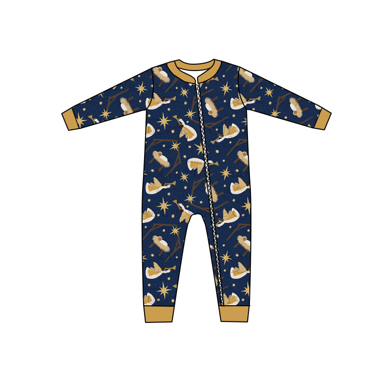 preorder LR1391 The Nativity Story navy blue long sleeve boys zipper romper