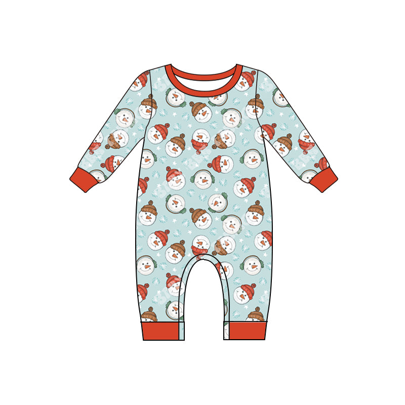 preorder LR1397 Christmas snowman blue long sleeve boys romper