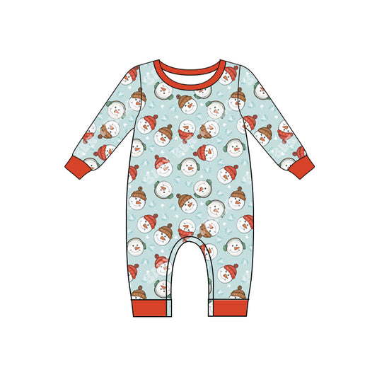 preorder LR1397 Christmas snowman blue long sleeve boys romper