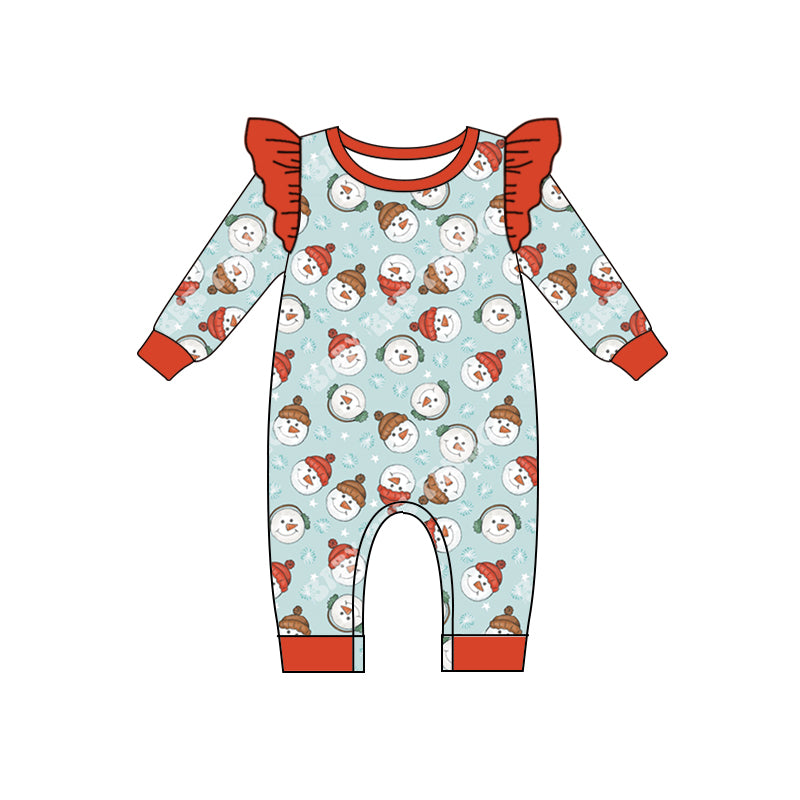 preorder LR1398 Christmas snowman blue long sleeve girls romper