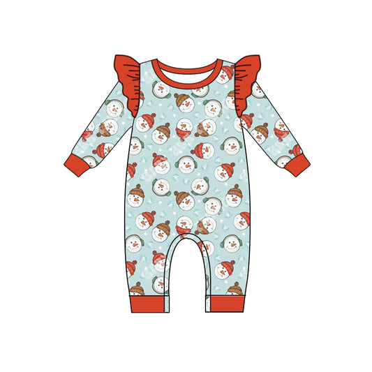 preorder LR1398 Christmas snowman blue long sleeve girls romper