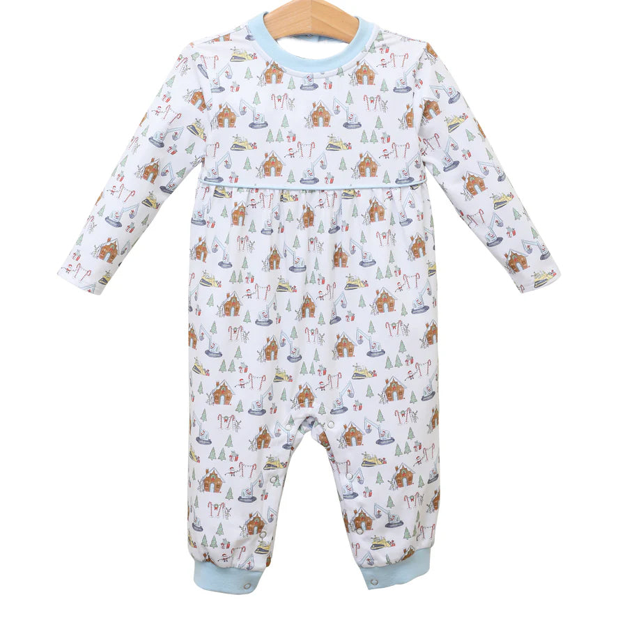 preorder LR1400 Christmas house Santa cane candy long sleeve boys romper