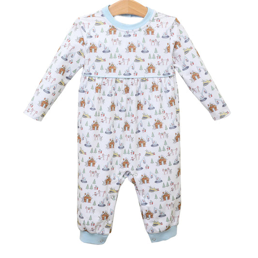 preorder LR1400 Christmas house Santa cane candy long sleeve boys romper