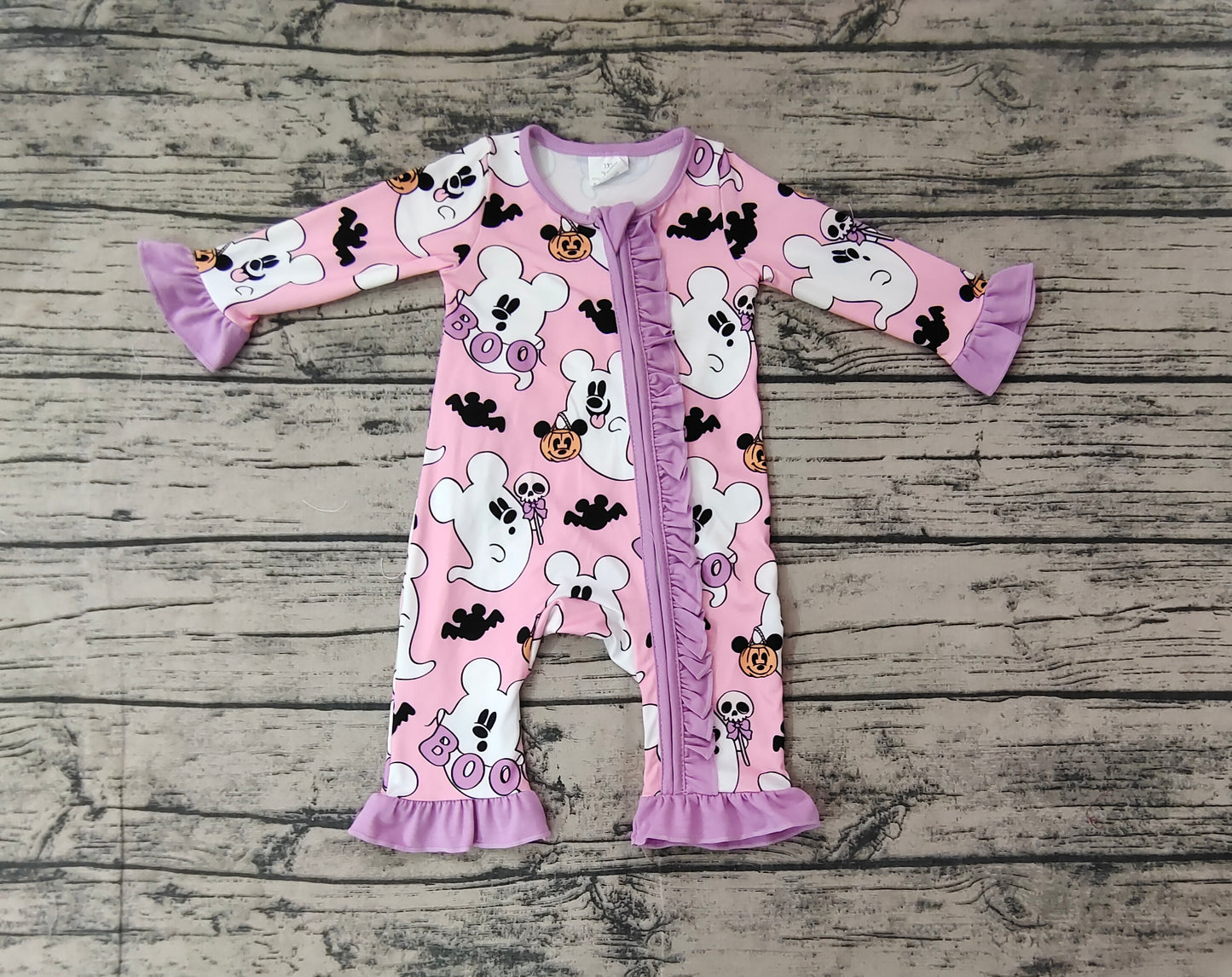 preorder LR1424 Halloween spooky boo pink long sleeve zipper girls romper