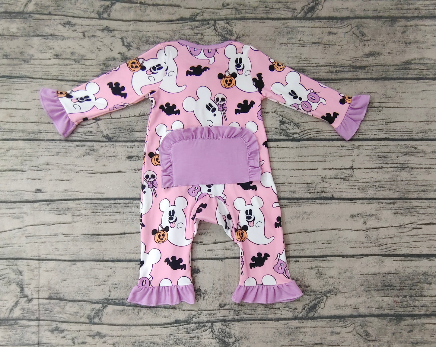 preorder LR1424 Halloween spooky boo pink long sleeve zipper girls romper